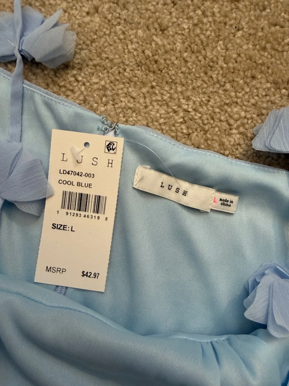 Lush Rosette Strap Fit & Flare Dress Cool Blue Dress Size Large NEW nordstrom - Picture 6 of 9